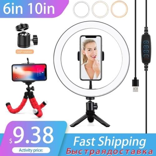 6in 10in 16cm 26cm LED Ring Light Phone Holder Selfie Mini tripod Ring Lamp For iphone huawei xiaomi Youtube Live broadcast Vide