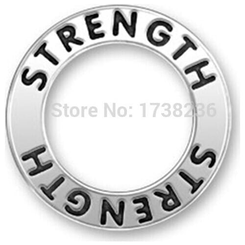 Affirmation message ring charm with black strength message engravable