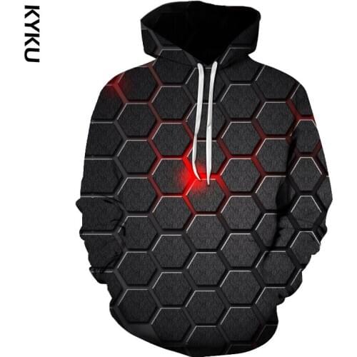 Hole pattern personality creative 3D printing mens hooded sweatshirt autumn and winter colorful fashion hoodie pullover hoodie