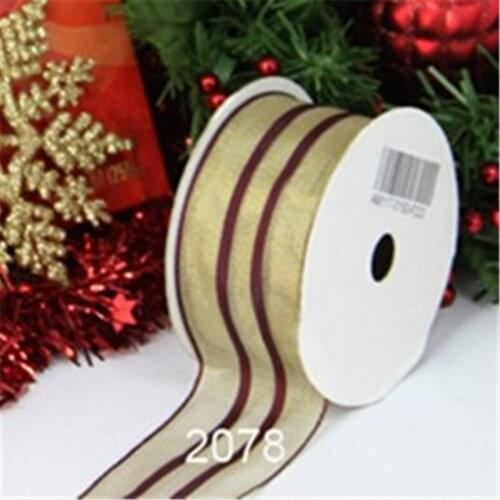 38mm 1.5" Gold metallic stripes gift packaging wired edge ribbon 25yards roll