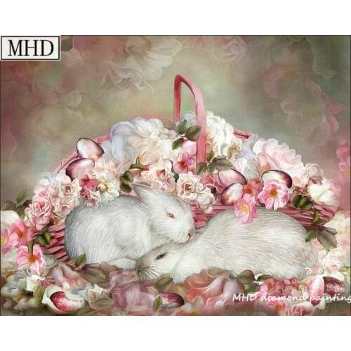 New square drill full 5d diy diamond painting kit cute rabbit flower 20x25cm 3d mosaic diamond cross stitch home decoration gift