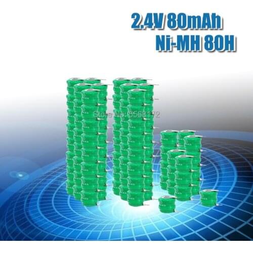 New 10/20/50/100Pcs 80mAh 2.4V Ni-MH Rechargeable Button Cell Battery Ni MH Batteries With Soldering Pins For Wireless Earphones