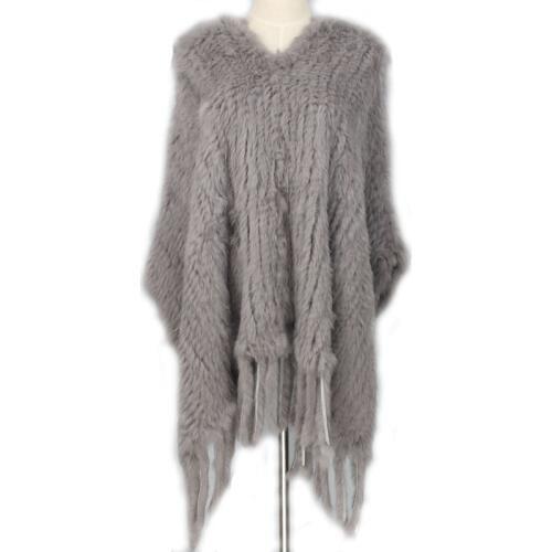 New Knit Rabbit Fur Poncho With Tassels Rabbit fur poncho knit coat scarf shawl