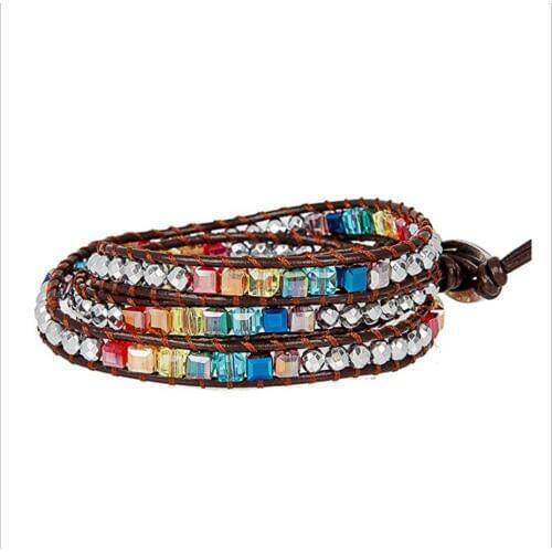 New Chakra Bracelet Fashion Jewelry Natural Crystal Beaded Handmade Leather Bracelet Wrap Bracelet HandWork Drop Shipping