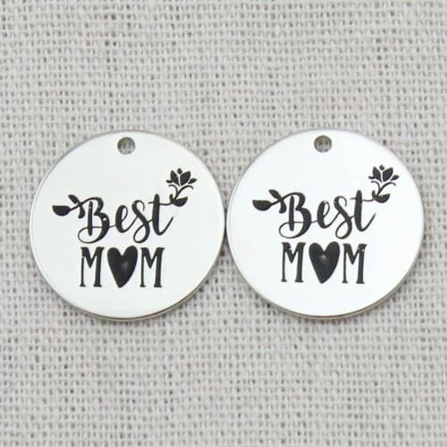 BEST MOM Pendant Necklace,Laser Engraved Charm,New year gifts,Mom Jewelry,Key Chains,Bracelets charms,22mm,5Pcs/Lot