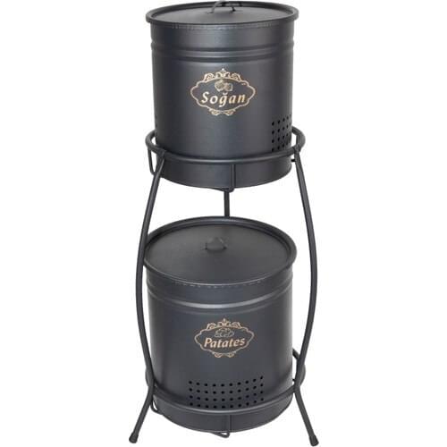 CANDLESTICK HOME Potato Onion Bucket Metal Standing 2 Layer Black