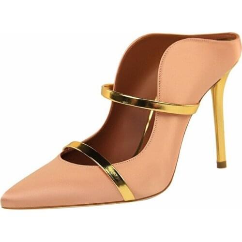 2021 Women Fetish 10cm High Heels Slides Female Sexy Summer Mules Satin Slippers Lady Slip on Yellow Sandals Silk Strange Shoes