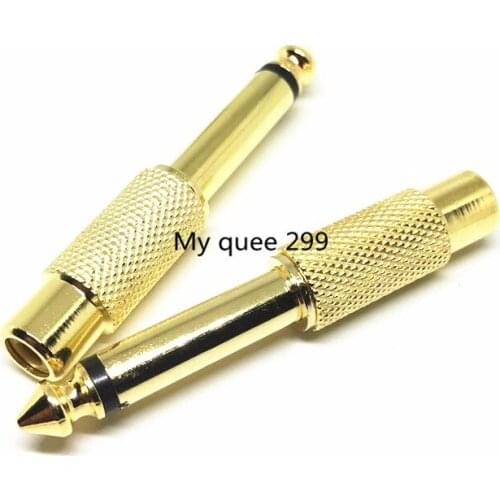 2015 Hot 5pcs 6.35mm 1/4" Male Mono Plug To RCA Female Jack Audio Adapter Connector