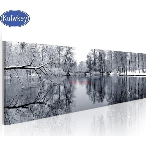 Snow Lake Tree Wood Diamond Embroidery Full Square/Round Diamond Mosaic Winter landscape 5d Diy Diamond Painting Big Size