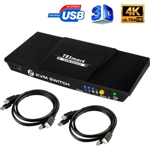 TESmart New High Quality 2 Port USB KVM HDMI Switch with Extra USB 2.0 Port Support 4K*2K (3840x2160)