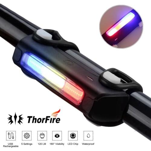 ThorFire Bright Bike Light USB Rechargeable Bicycle Tail Light Waterproof 7 Modes 120LM 200m for Cycling Safety Flashlight