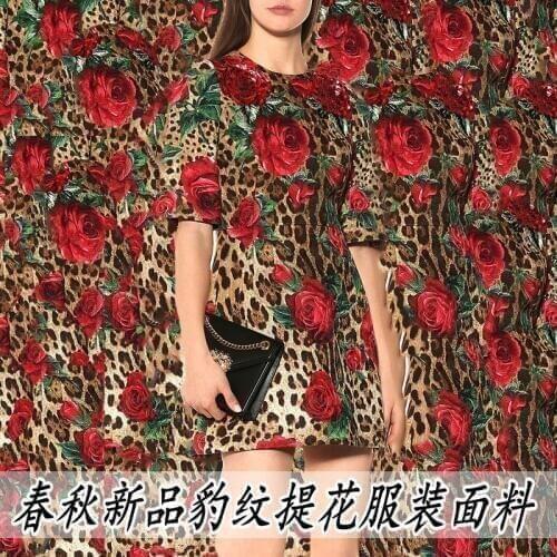 Spring and Autumn New Leopard Rose Print Embossed Fabric Fabric Handmade Dress Skirt Cheongsam Jacquard Fabric