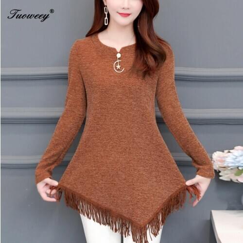 2020 Spring red Womens o-neck elegant plus size tassel Mesh Blouse Women Tops Long Sleeve loose Shining 5XL Shirt Fashion