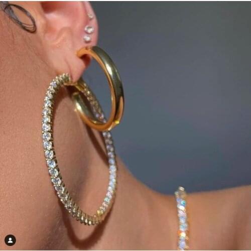High quality big round earring bling 5A cubic zirconia cz fashion jewelry micro paved 55mm hoop women earring