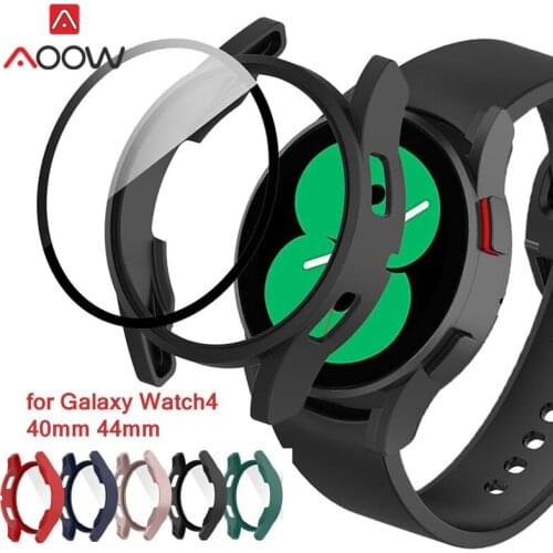 2 in 1 Protective Case Tempered Film for Samsung Galaxy Watch4 40mm 44mm PC Plating Anti-fall Full Coverage Screen Protector