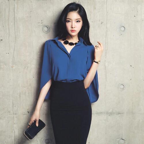 Women New 2018 Fashion Shirt High Quality Elegant Cape Chiffon Blouse Women Fashion OL Blouse Cloak Sleeve Blusa Chemise Camisa