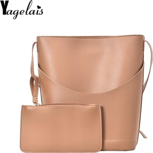 2 Pcs/Set Fashion Women Shoulde Bag + Purse PU Leather Solid Color Ladies Girls Casual Messenger Bags