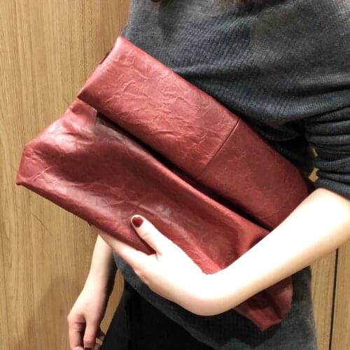 Womens Handbag Foldable Personality Bag Leather Clutch Bag Roll Envelope Bag Shoulder Bag Roll Party Purse
