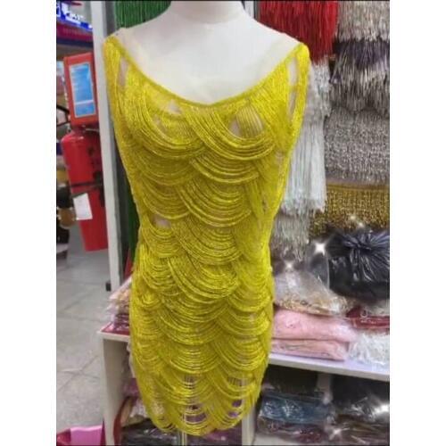 Gold Fully Handmade Beaded Fringe necklace handmade lace tassle trim for wedding bridal gown dress/party SGTM95