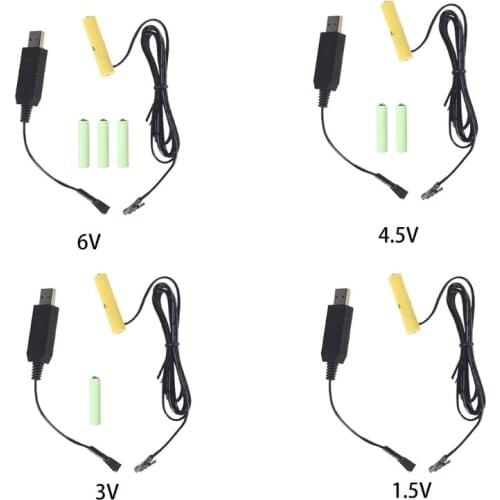 1.1m USB to 1.5V 3V 4.5V 6V AAA-4AAA Battery Eliminator Can Replace 1-4pcs 1.5V AAA Batteries for Toothbrush Lamp Toy