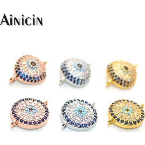 10pcs Double Circle Full Rhinestone Crystal Setting Connectors Blue CZ Stone Paved Connection For DIY Jewelry Making Findings GD