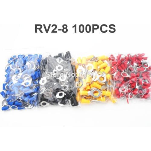 100pcs RV2-8 Ring insulated terminal Cable Wire Connector 1.5-2.5mm cable Electrical Crimp Terminal RV2.5-8 RV