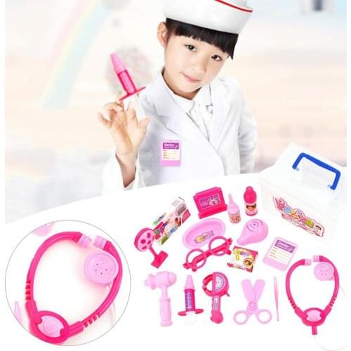 17Pcs/Set Mini Simulation Doctor Play Pretend Toy Pink Rich Accessories Simple Design Pretend Play Doctor Toy Kit Entertainment