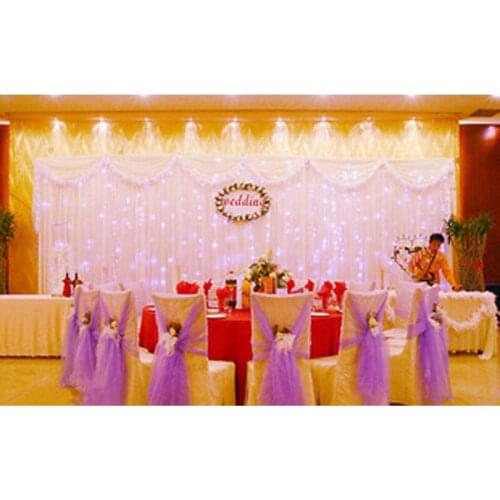 2018 Pure white wedding backdrop shiny Stage Curtain 10ft * 20ft wedding decoration with flow water star lit Led lights