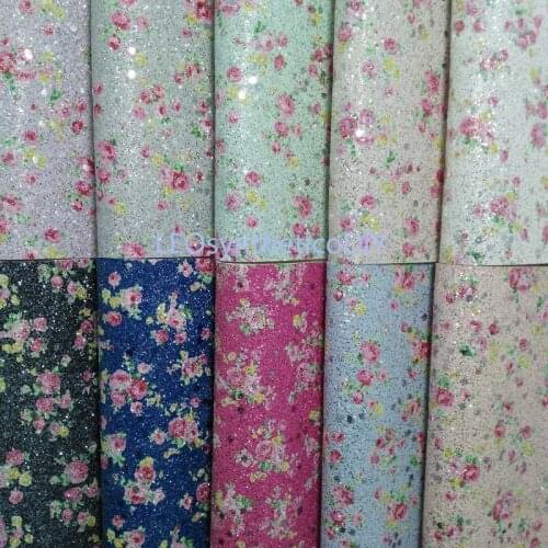 21X29CM Synthetic Letaher, Cuero Sintetico Printed Flowers Glitter Leather For Making Bows Accessories LEOsyntheticoDIY GM317A