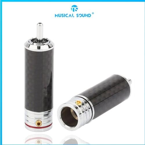 4Pcs Hifi Speaker Carbon Fiber Rca Plug Jack Connector Male Plated Male Lotus Head Av Audio Cable Plug Rca Plug