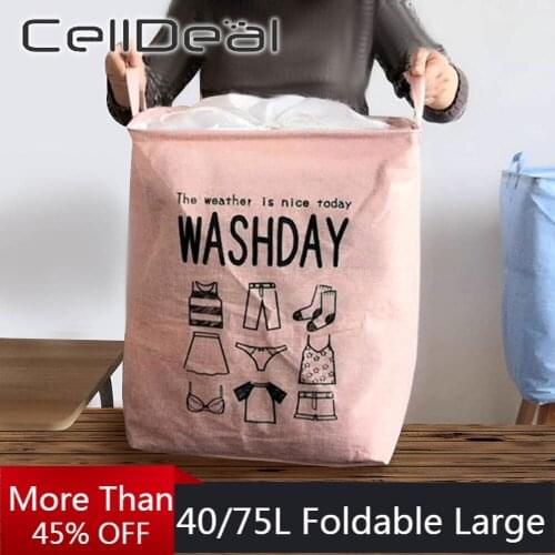 40/75L Foldable Household Clothes Basket Large Storage Container Moving Bag Clothing Sorting Bag Toys Bucket Box Room Organizer