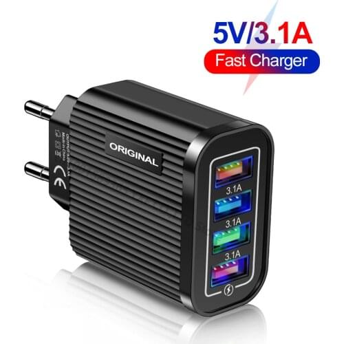 4USB EU US Plug Mobile Phone Charger Travel Charging Smart Tablet Charger Head Stripe Luminous Chargers For Phone Charging Head