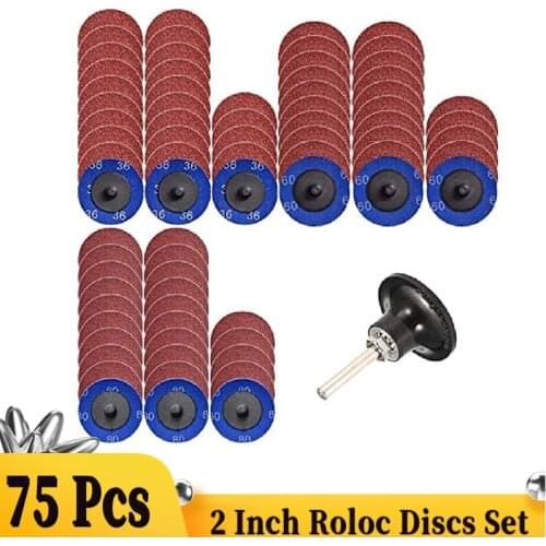75Pcs Roloc Quick Change Discs Set,2 Inch A/O Sanding Discs with 1/4" Holder,for Die Grinder Polish Finish Rust Paint Removal