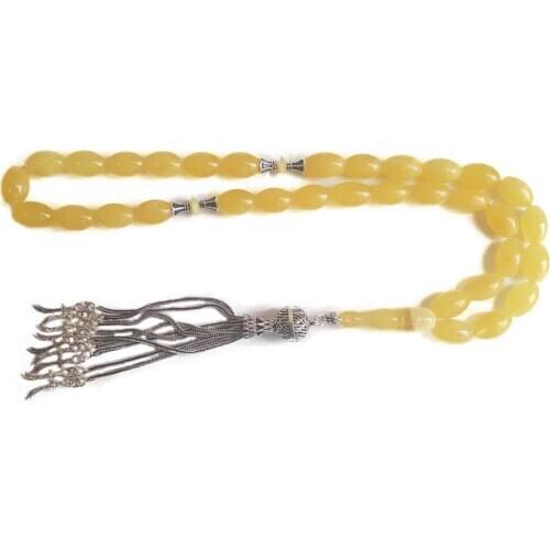 925 Sterling Silver Tassel Rosary with Drop Amber Stone Natural Stone Beads Middle East Prayer Islamic Muslim Tasbih