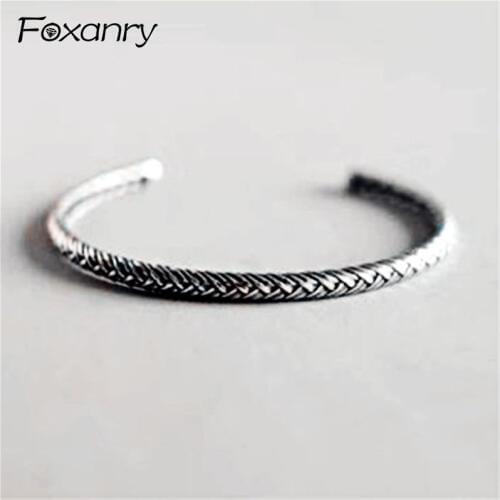 Foxanry 925 Sterling Silver Couple Cuff Bangle & Bracelet Vintage Creative Party Bracelet Jewelry for Women Size 56mm Adjustable