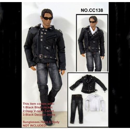 CC138 1/6 Scale Male Figure Accessory Gothic Rivet Leather Clothing Jeans Suit Set Model for 12 inches Action Figure Model