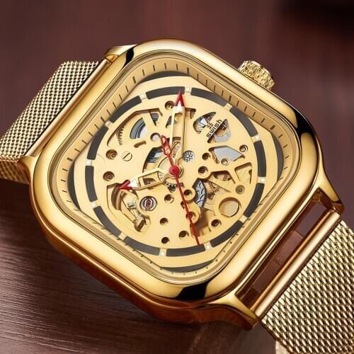 Fashion Relogio Masculino Luxury Golden Square Mechanical Watch for Men Waterproof Mens Automatic Wristwatch Waterproof Clock