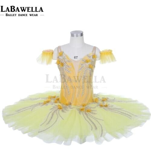 Yellow ballet professional tutu costumes for girls fairy classical platter tutu performance costume dress JY025