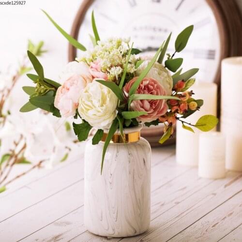 European Style Marbled Ceramic Vase Flower Arrangement Living Room Bedroom Decoration Hydroponic Flower Vase Wedding Decoration