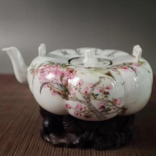 Jingdezhen Porcelain Light Crimson Color Flowers Birds Magpie Branches Pattern Pumpkin Pot Wine Pot Teapot Water Pot Decoration