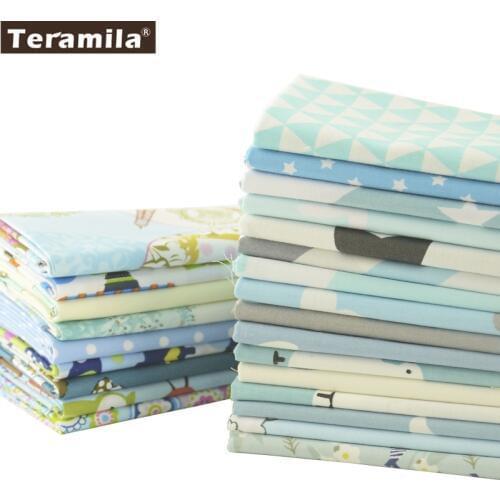 Teramila Cotton Fabric Precut 25 Designs Blue Quilting Tissue Textile Fat Quarter Charm Packs Meter Bedding Sewing Patchwork