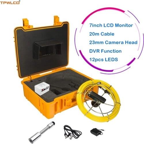 20m Cable Reel 23mm Len Endoscope Camera 7" 1000TVL Drain Video Inspection Camera System With 8GB SD Card Sun-visor