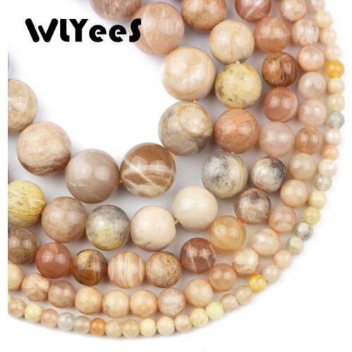 WLYeeS High Quality Sunstone Natural Stone Beads Round Ball 4 6 8 10 12mm Loose bead for jewelry bracelet Making DIY Accessories
