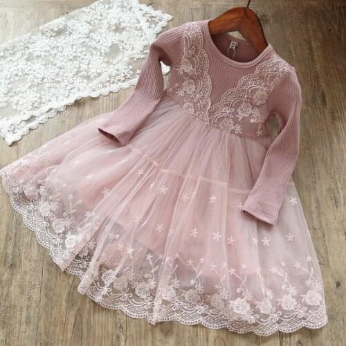 Lace Princess Girl Dresses Spring Autumn Long Sleeve Vestido Kids Sweet Toddler Girls Dress