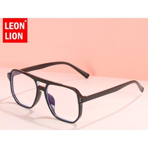 LEONLION Large Frame Anti-blue Light Glasses Irregular Polygonal Double Beam Glasses Frame Mens Trend Flat Mirror Eye Glasses