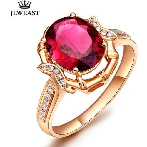 LSZB Natural Red tourmaline 18K Pure Gold 2020 New Hot Selling Top Ring Women Ring For Ladies Woman Genuine Jewelry