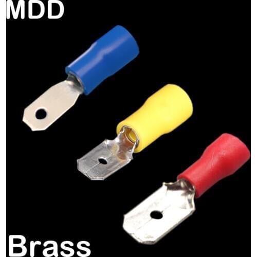 MDD2-110 MDD2-187 MDD2-250 Brass Blue Yellow Red Male Disconnect Pre-Insulating Connector Lug Spade Crimp Terminal