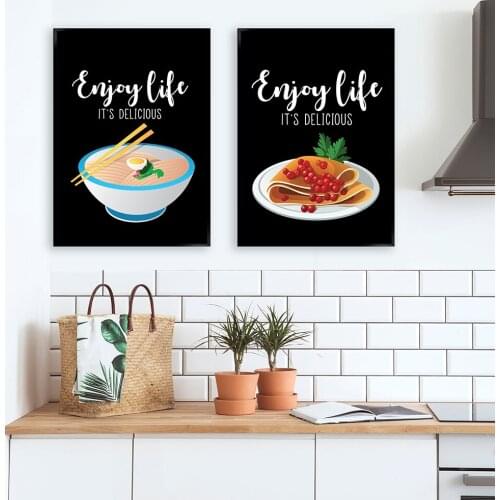 Cartoon Food Noodle Canvas Art Print Eat Good Feel Good Inspire Quote Poster Egg Kitchen Room Decorative Wall Picture Home Decor