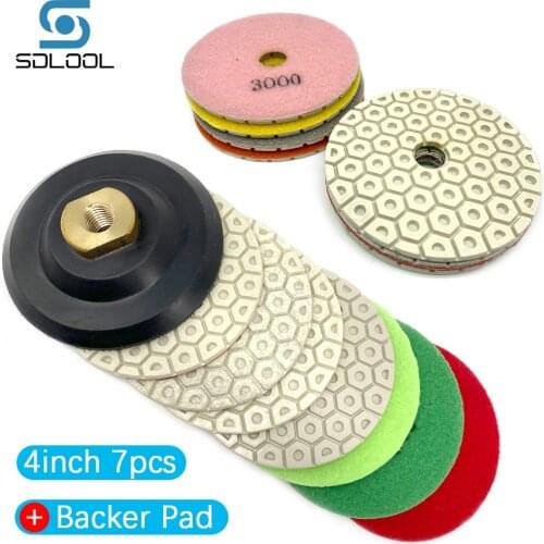 7pcs 4inch 100mm Diamond Hand Polishig Pad Marble Grindng Polishing Pad Set With Rubber Backer Pad for Granite Stone
