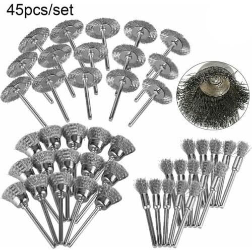45pcs Steel Wire Brush Set For Mini Drill Rotary Tools Polishing Brush Polishing Wheel Rust Cleaning Kit Wire Wheel Brushes